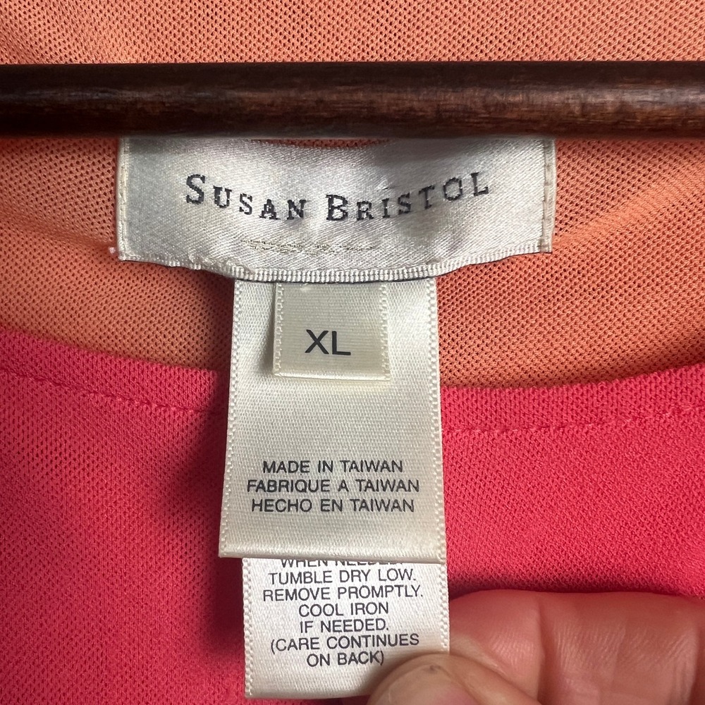 Susan Bristol Layered Colorblock Y2K Top Ruffle Hem Long‎ Sleeve Coral Pink XL - Picture 2 of 8